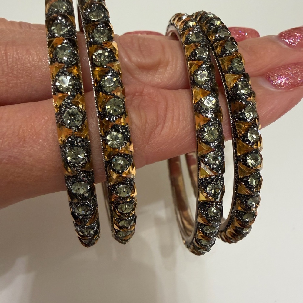 Elegant Gold and Silver Crystal Bangle Set